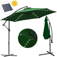 Fiqops Parasol vert LED solaire Ø300cm Parasol de jardin Parasol de marché Manivelle Balcon Alu Inclinable