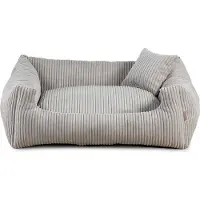POOM Lit pour chien - matériau doux et nervuré avec remplissage en mousse de polyuréthane, résistant aux salissures, en différentes couleurs et tailles, petit coussin inclus (L - 90x75, gris clair)