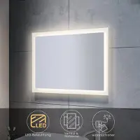 Sonni Miroir de salle de bain avec éclairage LED 80x60 cm Miroir de salle de bain Miroir mural Miroir lumineux