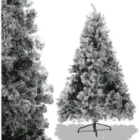 Yakimz 150cm Sapin de Noël artificiel avec neige, 550 aiguilles en PVC & support en métal, sapin de Noël, système de pliage à montage rapide