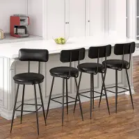 Fortuna Tabouret de bar Lai, lot de 4 avec dossier, chaises de bar avec rembourrage en cuir PU, chaises de cuisine avec repose-pieds, pour cuisine, salon, bar, montage facile, noir