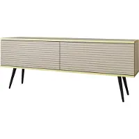3Xeliving Meuble TV Blum Oro en MDF beige, 135 cm, pieds noirs, design moderne et fonctionnel