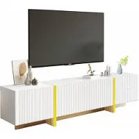 Sweiko 190 cm Armoire TV, 3 portes, 2 tiroirs, blanc avec or et veines de bois