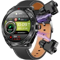 Douself T95 Smartwatch, oreillette Bluetooth, 2 en 1, écran 1,52 pouces, montre de sport, tracker fitness, bracelet silicone + bracelet cuir, noir