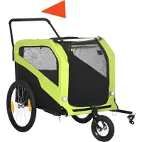 Fortuna Remorque pour chien Lai 2 en 1, remorque à vélo pour chien, chariot pour chien avec réflecteurs, poussette pour chien max. 30 kg, remorque à vélo pour grands chiens, tissu Oxford, vert