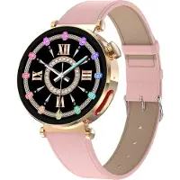 Douself ET490 smartwatch, montre sport, écran HD 1,27 pouces, fitness tracker, plusieurs modes sportifs, bracelet en cuir, rose