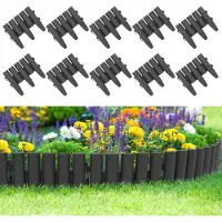 HENGDA 30 pièces Bordure de pelouse aspect bois Bordure de tonte Bordure de parterre plastique pour jardin, prairie 8,4m Anthracite