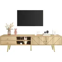Sweiko Armoire TV 160 cm avec pieds dorés, deux tiroirs et portes au design unique