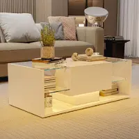 ProximaX Table basse moderne en blanc avec éclairage LED et compartiments de rangement - design flottant avec un espace de rangement généreux, idéal pour le salon et les intérieurs modernes