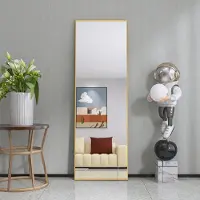 Fortuna Miroir sur pied Lai 162x53cm, miroir rectangulaire pour le corps entier avec cadre métallique doré, miroir HD pour le dressing ou le salon