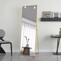 Fortuna Lai Miroir sur pied miroir intégral avec cadre métallique doré 162x53cm, Grand miroir de vestiaire HD Miroir rectangulaire haut pour le salon ou le dressing, doré