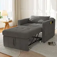 UnboxG Canapé-lit Canapé individuel gris, tissu chenille, dossier réglable en 5 positions, canapé avec tablette & sac de rangement
