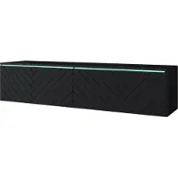 Minio , armoire TV, TV-Lowboard "Donna" 140 cm, debout, suspendu, façades MDF avec motif Herringbone, couleur noir graphite