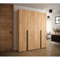 Minio Armoire 200 cm MANHATTAN 2 noir mat / chêne Artisan