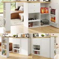 Sweiko Table de bar pivotant à 360° (corps principal 105 x 39 x 102 cm), avec 2 tiroirs et armoire à portes coulissantes, 3 niveaux de rangement ouvert, convient pour salle à manger/bureau/salon, etc