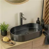 MOB-IN Vasque à poser ovale gunmetal en inox 55x35 cm avec sa bonde assortie