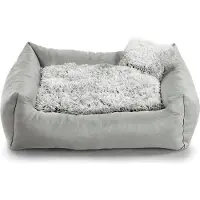 POOM Lit pour chien FN - Coussin doux en peluche avec rembourrage en mousse de polyuréthane, anti-salissures et confortable, petit coussin inclus (L - 90x75, gris clair)