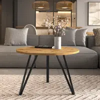 AX Living Table basse ronde Cossie 67cm, chene, pietement métal noir
