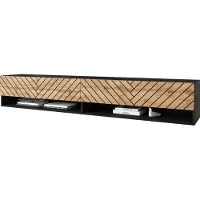 Minio , armoire TV, buffet TV "ANNE", 180cm, debout, suspendu, LED, front MDF panneau avec dessin Herringbone, noir/couleur chêne Wotan