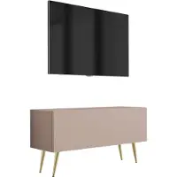 3Xeliving Meuble TV : Marron caramel, 100 x 52 x 32 cm, Pieds dorés