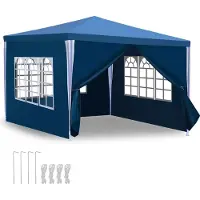 Izrielar Pavillon 3x3m avec parois latérales Sac étanche Protection UV 50+Pavillon de jardin Tente de réception Bleu