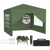 LZQ Pavillon pop-up 3x3 m Pavillon pliable pour jardin et terrasse, imperméable, protection UV, montage rapide à l'aide d'un seul bouton, hauteur réglable sur 3 niveaux, vert (avec parois latérales)