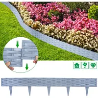 LZQ Aspect rotin Bordure de pelouse 50m 50 pièces Bordure de parterre Palissade de jardin Bordure de tonte Palissades Jardin Clôture Gris