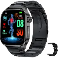 Douself ET580 smartwatch, montre sport, écran AMOLED 2,04 pouces, fitness tracker, 150 modes sportifs, bracelet acier + bracelet silicone, noir
