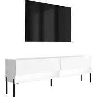 3Xeliving TV-Lowboard 170 cm blanc mat, pieds droits noirs, LED blanc, 170 × 32 × 52 cm