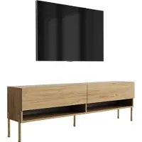 3Xeliving Buffet TV 170 cm chêne Craft, pieds droits dorés, 170 × 32 × 52 cm