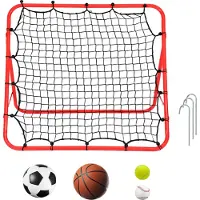 Jayseuw Football Rebounder pliable Réglable Kickback Rebound pour exercices, filet de but de football avec 4 piquets 100x100x70 cm rouge
