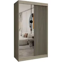 AX Living Armoire miroir Cabinio portes coulissantes placard beige 120