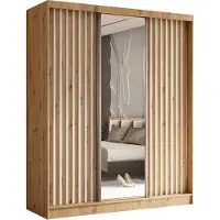 AX Living Miroir armoire chambre coulissante Cabinio chene blanc 180