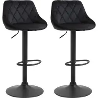 Fortuna Lai Lot de 2 tabourets de bar réglables en hauteur Noir Tabourets de bistrot avec repose-pieds et dossier en velours et métal 46x48x83-104cm