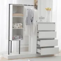Sweiko Armoire à tiroirs, ensemble d'armoires, armoire blanche, sideboard, tringle à vêtements, dimensions : L140/W40/H135,blanc