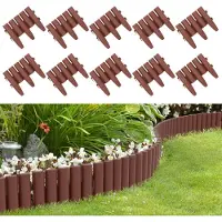 HENGDA 50 pièces Bordure de pelouse aspect bois Bordure de tonte Bordure de parterre plastique pour jardin, prairie 14m brun
