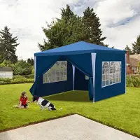 Yakimz Pavillon Polyéthylène Tubes d'acier - Tente de réception de luxe en polyéthylène et tubes d'acier, tente de jardin pratique Bleu 3x3m