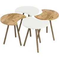 In And OutdoorMatch Table basse Humberto - Lot de 4 - blanc et couleur bois - panneau de particules et bois de hêtre - 48 x 45 x 32 cm - design moderne