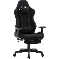 Happyment Fauteuil gaming – Noir – Ergonomique – Réglable en hauteur – Avec repose-pieds – Revêtement en tissu – Gaming & bureau
