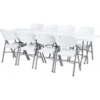 BDW Table de jardin avec 8 poufs Table pliante Pliable 180x75 cm avec poignée de transport,