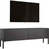 3Xeliving Meuble TV anthracite avec pieds noirs, dimensions : 140 x 52 x 32 cm