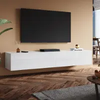Sonni Armoires TV blanches brillantes suspendues en bois 180 x 40 x 30cm Mural, au sol Armoire basse