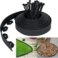 UISEBRT 50m Bordure de pelouse plastique Flexible Lawn Edging 150 Ancrage de pelouse Clôture de jardin Bordure de pelouse Jardin Noir