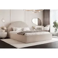 Besilio Lit rembourré avec coffre de lit 180x200 slim Velora - Lit avec cadre, formes arrondies - Tissu Boucle - Beige foncé & Source 5