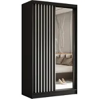 AX Living Armoire miroir Cabinio portes coulissantes placard noir 120