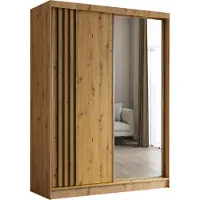 MargaretHadas24 Armoire Neli de 160 cm avec lamelles et miroir, 2 portes coulissantes incluses Armoire à portes coulissantes (couleur : Artisan, Artisan, lamelles noires)