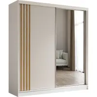 MargaretHadas24 Armoire Neli de 200 cm avec lamelles et miroir, comprenant 2 portes coulissantes Armoire à portes coulissantes (couleur : blanc, blanc, lamelles Artisan)