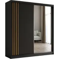 MargaretHadas24 Armoire Neli de 200 cm avec lamelles et miroir, 2 portes coulissantes incluses Armoire à portes coulissantes (couleur : noir, noir, lamelles Artisan)