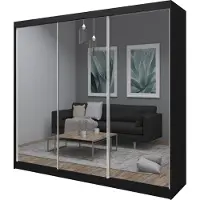 MargaretHadas24 Armoire Darix de 240 cm avec miroir, 3 portes coulissantes (couleur : noir)