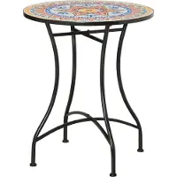 Fortuna Lai Table de jardin Table mosaïque ronde Table bistrot Table d'appoint avec plateau mosaïque Céramique Métal Rouge+Bleu+Blanc Ø60 cm